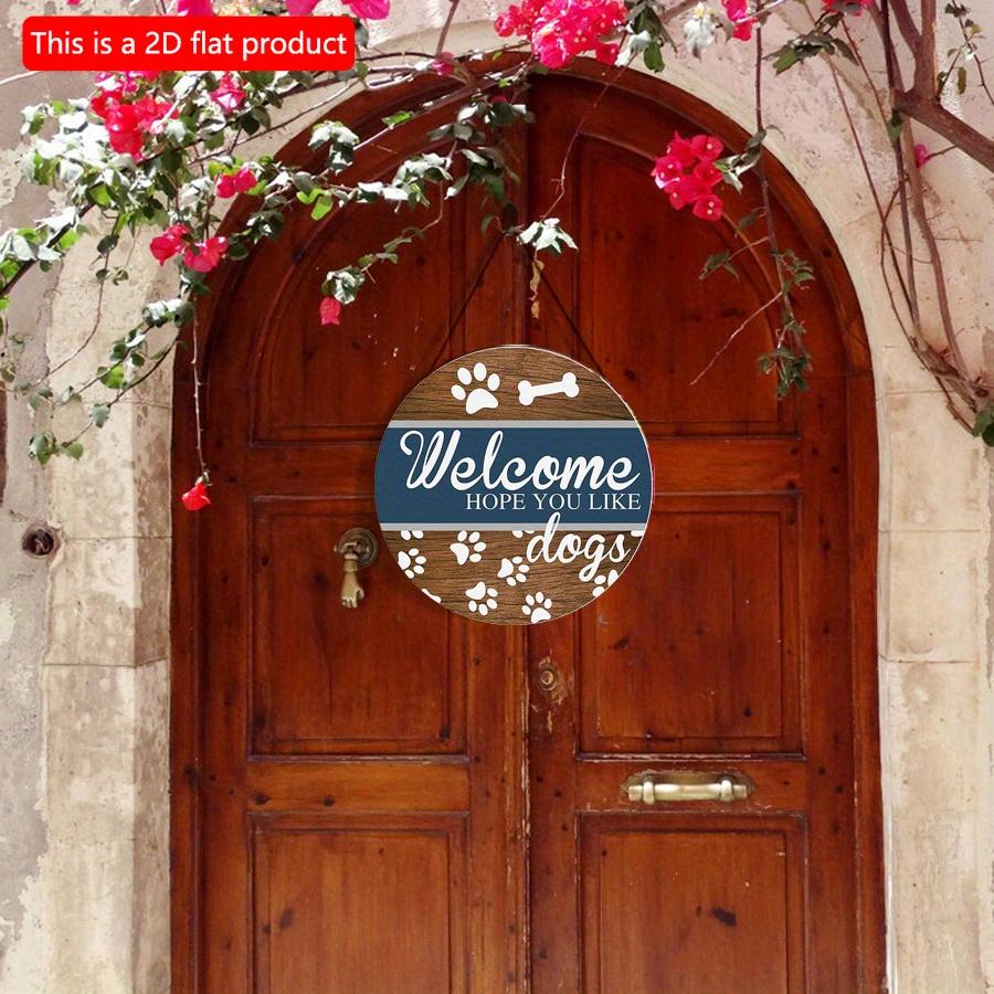 2D Flat 20*20cm 1pc Welcome Hope You Like Dogs Wooden Kennel Hanging Sign, , Dog Footprints&bones Patterns Gift for Friends Who Like Dogs, Applicable