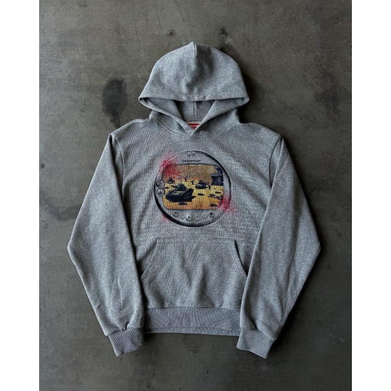Mens Vintage Dark Print Hooded Sweatshirt Long Sleeve Loose Streetwear Y2K Casual Top