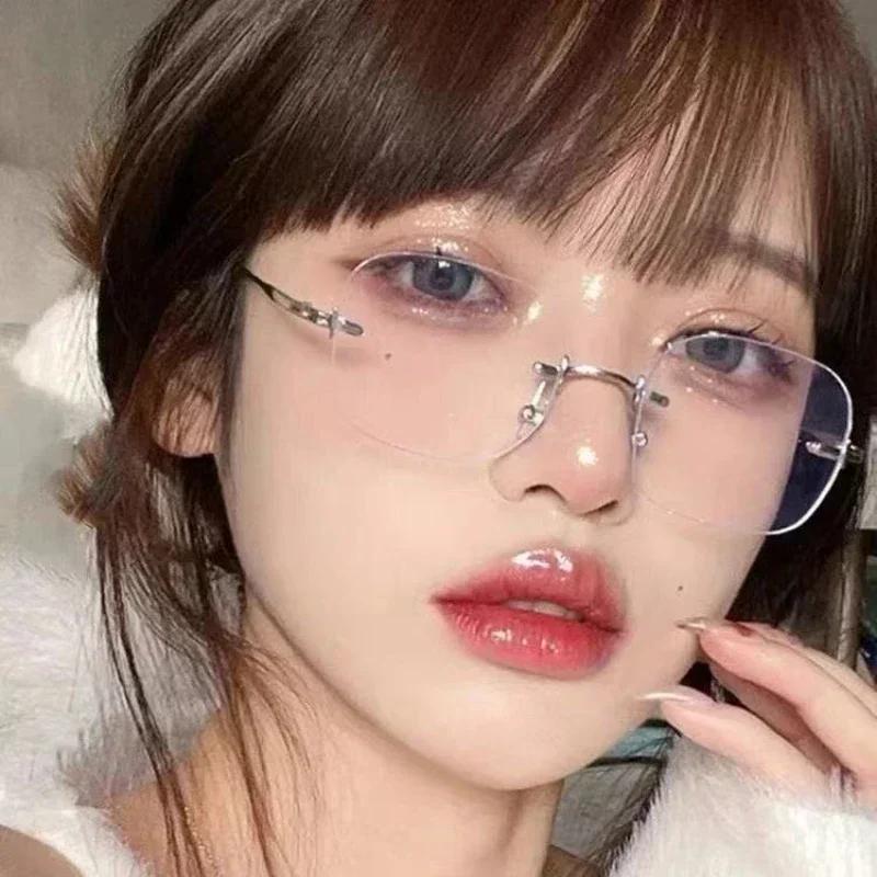 Ultra Light Retro Korean Reading Glasses Frameless Presbyopia Glasses for Women Trendy Eye Protection Far Sight Glasses