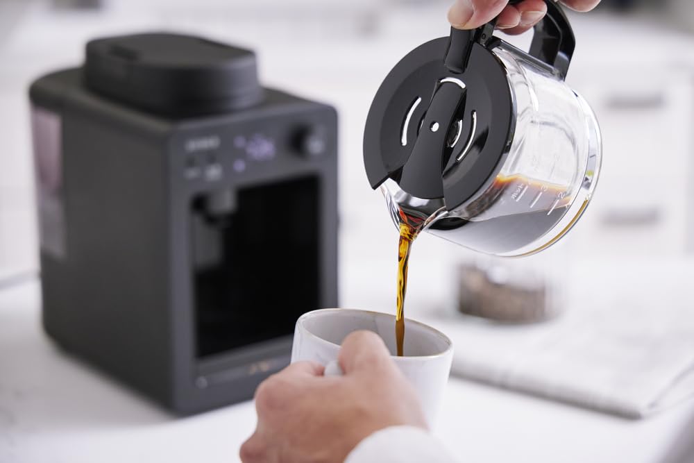 Полностью автоматическая кофеварка Shiroka Cafe Bako Black с зернами и функцией сохранения тепла SC-A352 [Стеклянный сервер/компактный/совместимый порошок/встроенная мельница/таймер