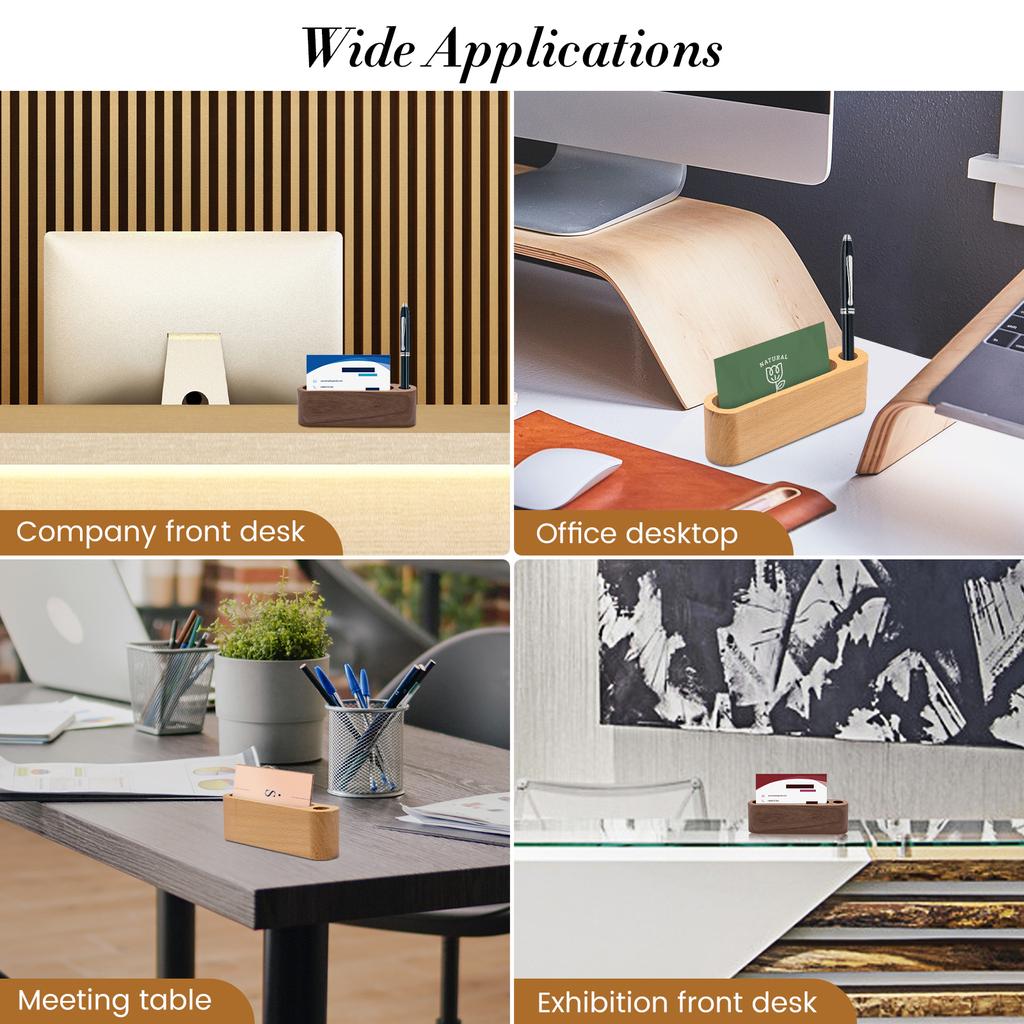 Деревянный держатель для визиток с гнездом для ручки, настольный стенд для визиток, держатель для заметок, ящик для хранения карт, органайзер для офиса