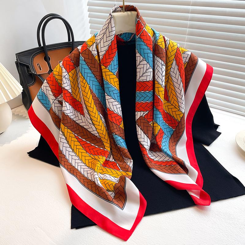 90*90cm Silk Scarf Women Print Hair Neck Square Shawl Bandanna Muslim Hijab Handkerchief Foulard Sun Protection Travel Headscarf