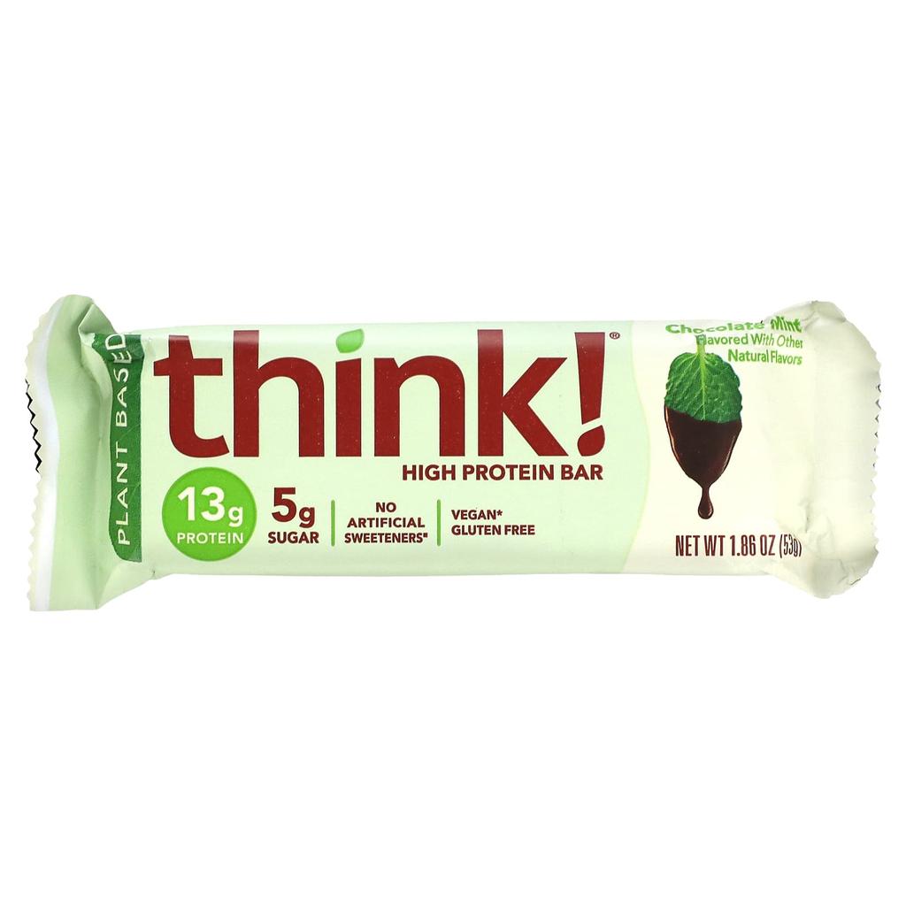 Think!, High Protein Bar, Chocolate Mint, 5 Bars, 1.86 Oz (53 G) Each