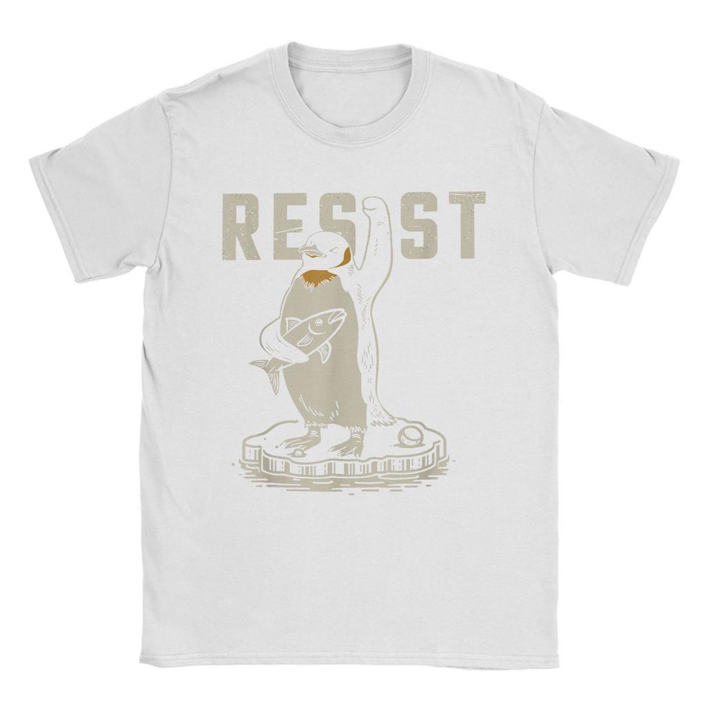 Men Resist Penguin Activism Funny Activism T Shirts Against Tariffs Tops Vintage Short Sleeve Round Neck Tees Present T-Shirts