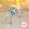 Fresh Sky Blue Rectangle CZ S925 Sterling Silver Rings for Women Luxury Wedding Accessories Temperament 925 Silver Jewelry