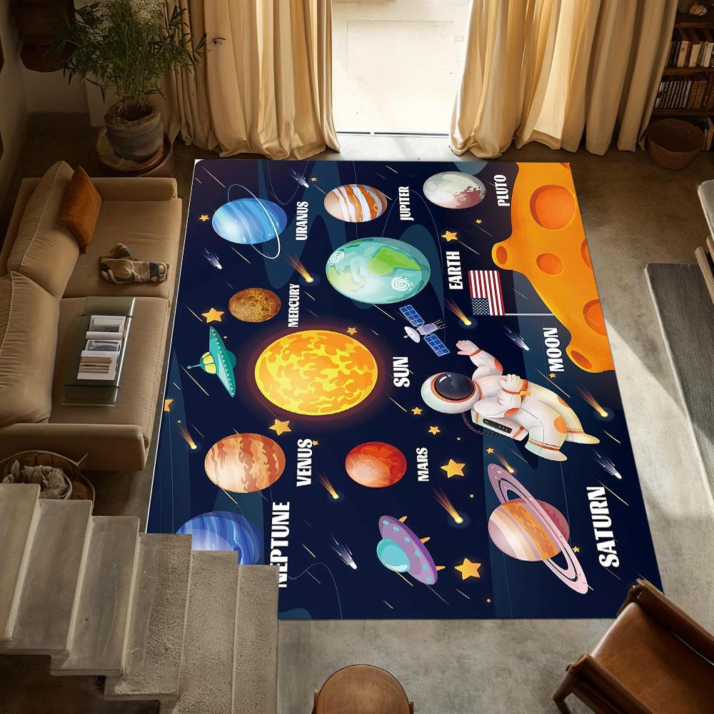 Solar System Planets Astronaut Play Mat Educational Space Non-Slip Carpet Astronomy Learning Home Decor for Playroom Living Room