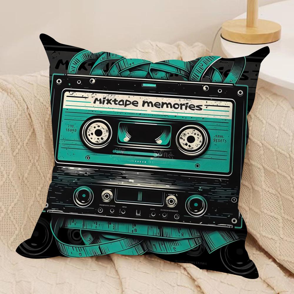 Vintage Cassette Music Tape Cushion Cover Pillowcase Ultra Soft Skin Friendly Fabric Cloud Like Comfort Concealed Zipper