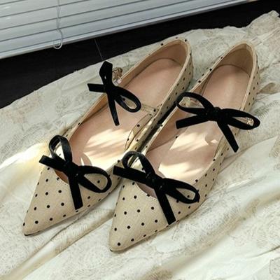 Модные милые туфли-лодочки на низком каблуке с двойной пряжкой-бантом, женские, модные, в горошек, с острым носком, дизайнерская обувь, удобная мягкая подошва, повседневная офисная обувь