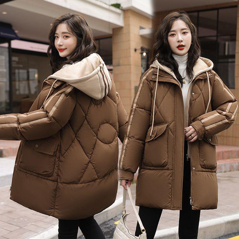 Зимняя одежда в тон Толстая куртка большого размера с пуховым наполнителем Женская средней длины Теплая куртка с наполнителем Куртка-пуховик