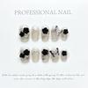 100% HANDMADE Trapezoid Coffin Shape Artificial Nail Art Black Butterfly Camellia Nude Phototherapy Nails Reusable Nails