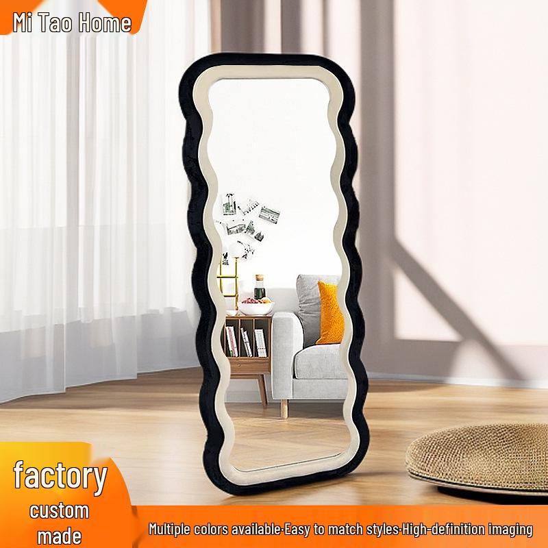 Зеркало в пол в стиле легкой роскоши: Печеньевидный с отделкой из голландского бархата и двухсторонней рамой с цветовой блокировкой