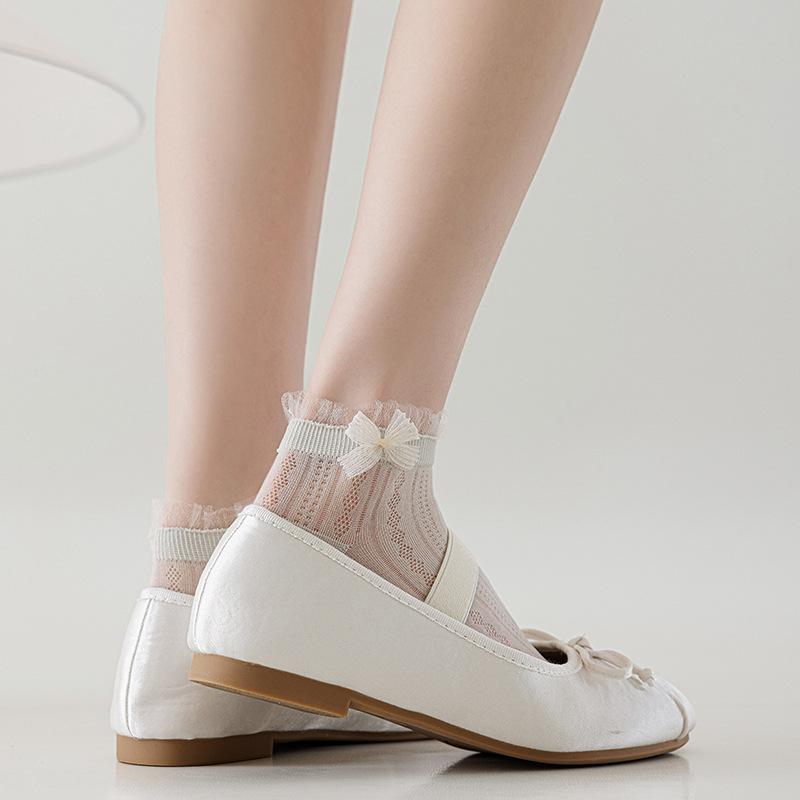 Носки в балетном стиле для женщин на лето, тонкие сетчатые дышащие короткие носки, милые кружевные носки-принцессы без косточек