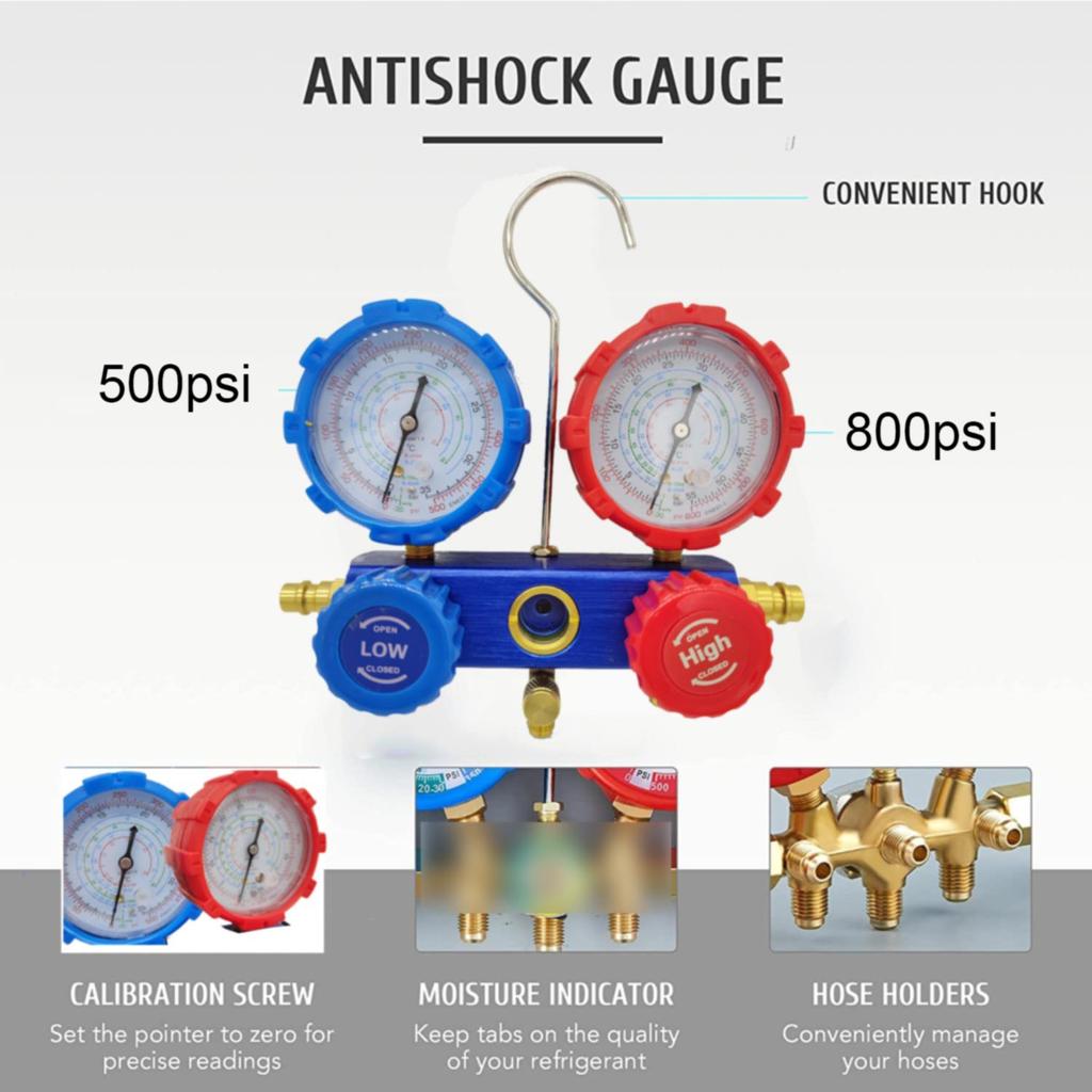1 BOX Набор инструментов Набор автомобильных кондиционеров Манометр давления Адаптер шланга R22 R-410A R-134a R-404A Манометр хладагента