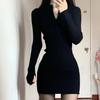 Black Tight Long Sleeve Zipper Dress - Sexy Slim Fit for Autumn and Winter