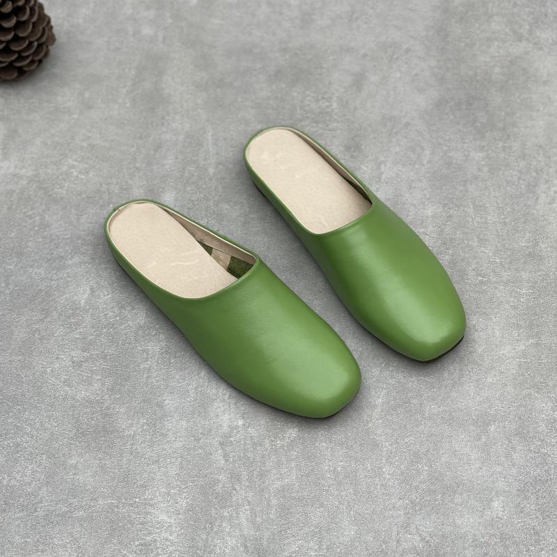 Johnature Женские тапочки из натуральной кожи, ручная работа, однотонные, мягкие, из воловьей кожи, плоские, для отдыха на открытом воздухе