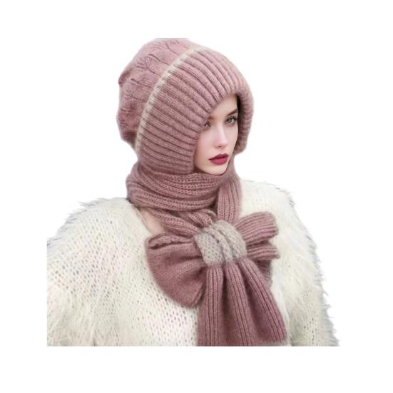 Winter Knit Hat Scarf Set Large Head Circumference Elastic Warm Riding Hat Outdoor Activities Travel Cycling Headwear