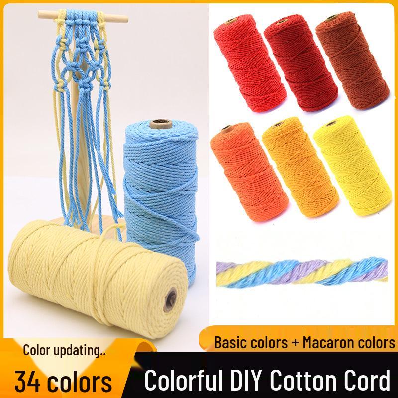 Цветной хлопковый шнур 3 мм для DIY ручного изготовления гобеленов, плетения и проектов со шнурками