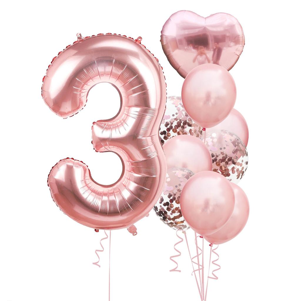 10 шт., розовые воздушные шары из фольги с золотыми цифрами для дня рождения, украшения для дня рождения, принцесса для маленьких девочек 1, 2, 3, 4, 5, 6, 7, 8, 9 лет