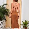 Women Summer Sexy Halter Neck Backless Cutout Open Waist Lace Up Pleated Dress Sizes S XL