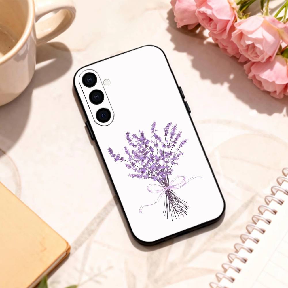 L-Лаванда P-Фиолетовый F-Цветы Чехол для телефона Для Samsung Galaxy A73,A72,A71,A70,A53,A52,A51,Другие Мягкий черный корпус