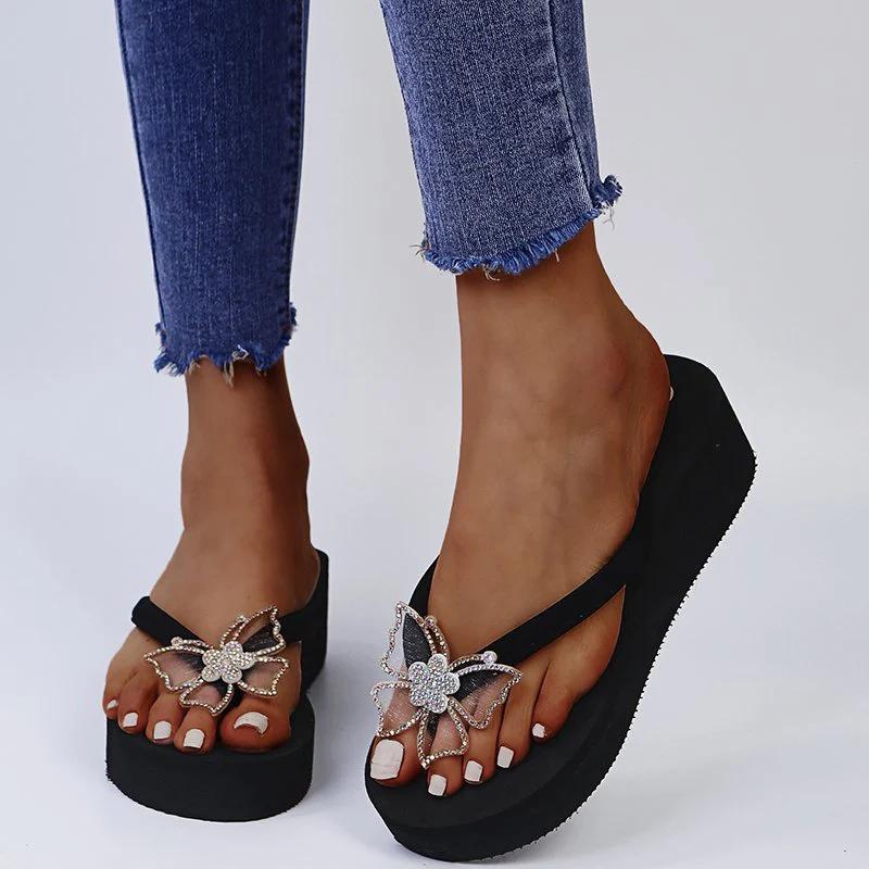 Fashion Fashion Bowknot Wedges Flip Flops Women Clip-Toe Platform Summer Slippers Woman Plus Size Elegant Non-Slip Sandals Mujer