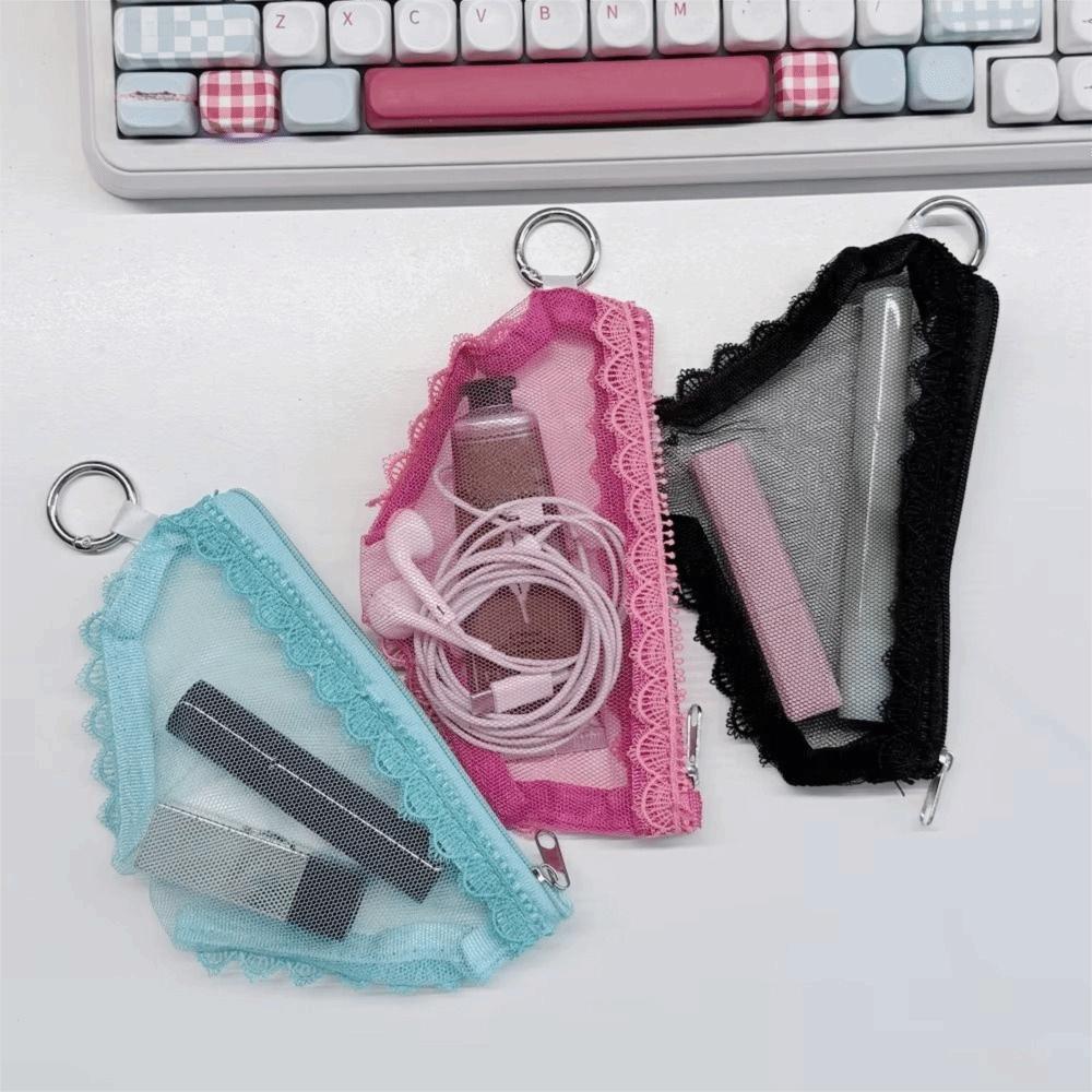 Lace Trim Briefs Shape Cosmetic Bag Mesh Makeup Storage Pouch Unique Jewelry Organizer  Headphones