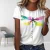 Women Summer T Shirt Print Rainbow Dragonfly Short Sleeve Tees Casual Printed Tops