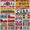 France Tin Sign Plaque Russia Spain Metal Sign Germany USA Country Flag Tinplate Plate For Wall Home Restaurant Craft Bar Decor