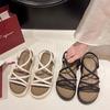 2024 Летние сандалии Обувь Новая мода Универсальные повседневные спортивные римские пляжные сандалии Платформа эластичная лента Slip on Sandalias Mujer