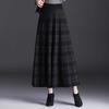 Autumn Winter Women's Thickened Plaid Knitted Flared Midi Skirt High Waist A-Line Pleated Wool Skirt