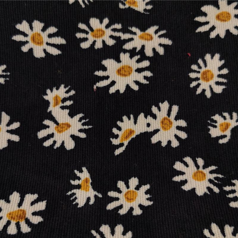 100*150cm Small Daisy Flower Printing Fabric Pastoral Style Velvet Cotton Corduroy Fabric For Diy Sewing Apparel Dress