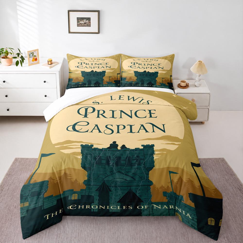 3 Piece Bedding Set Prince Caspian Narnia C.S. Lewis Book Cover Castle Moon Print Duvet Cover for Adult Fan Gift