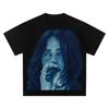 Унисекс футболка Billie Eilish Мягкий хлопок Круглый вырез Короткий рукав Ретро Эстетика Концертная Городская Уличная Мода Повседневная Футболка с принтом