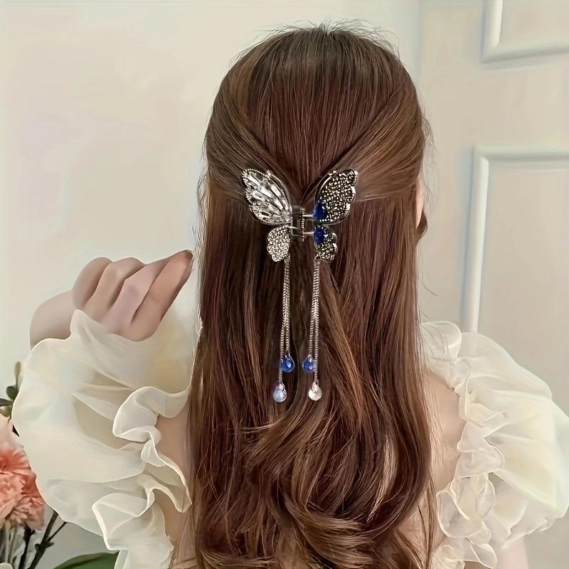 1PC Zinc Alloy Rhinestone Butterfly Hair Ornament, Elegant and Delicate Imitation Pearl Headdress, High-end Retro Hair Clip, Sui