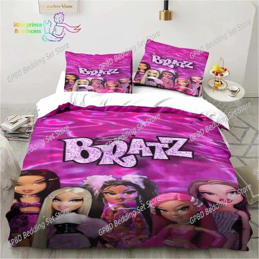 Мультяшный Комплект Постельного Белья Bratz для Спальни Мягкое Современное Покрывало Удобный Детский Пододеяльник Чехол для Одеяла и Наволочка