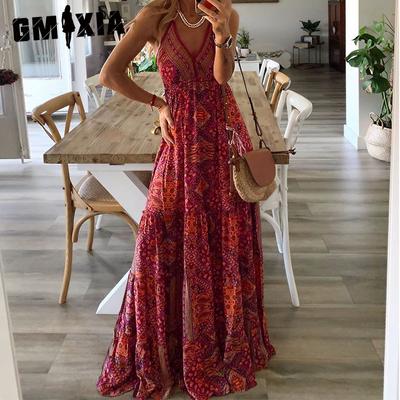 Юбка-халтер в стиле бохо с высокой талией и V-образным вырезом с цветочным принтом для женщин