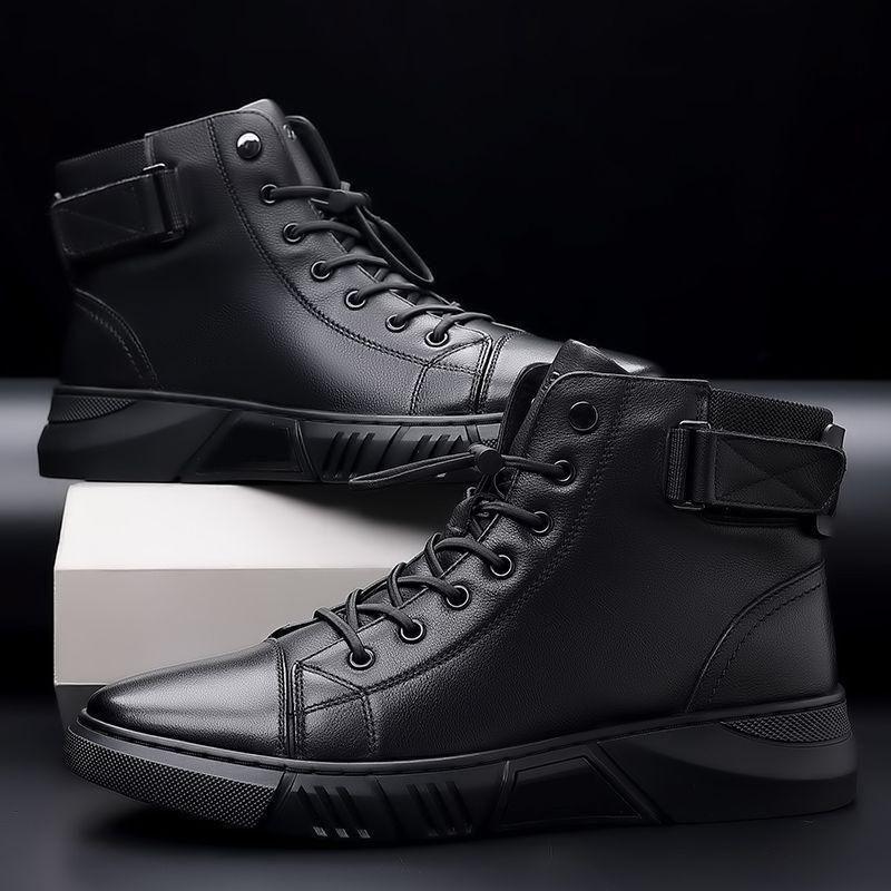 Leather Cowhide Martin Boots Men's Winter High Top Leather Boots Fleece British Cotton Leather Shoes Men's Cotton Shoes Warm Snow Boots