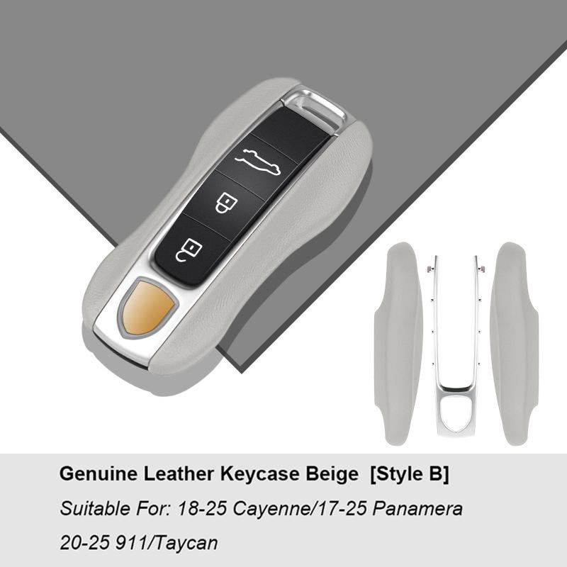Luxury Genuine Leather For Porsche Boxster Cayman Panamera Cayenne Macan 718/911 Taycan Car Key Case Cover Protective Keychain