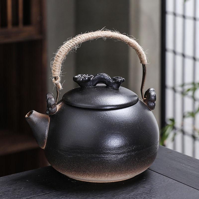 Coarse pottery tea set, household ceramic Kung Fu teacup, beam pot, teacup fireplace tea with gift box.