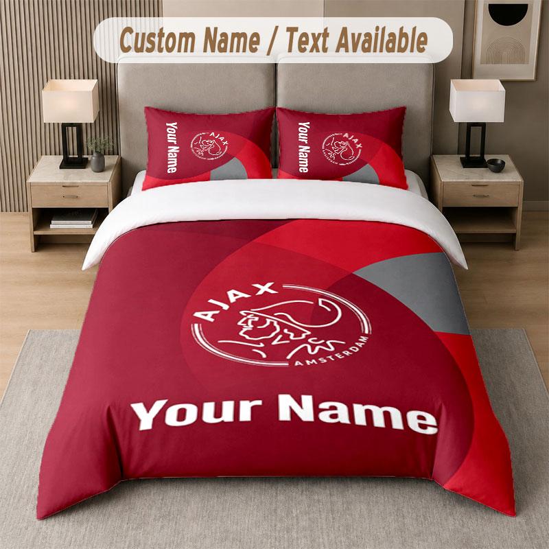Custom Bedding Set Ajax Amsterdam Pattern, Print Name Text 1 Duvet Cover plus 2 Pillowcases Home Textile