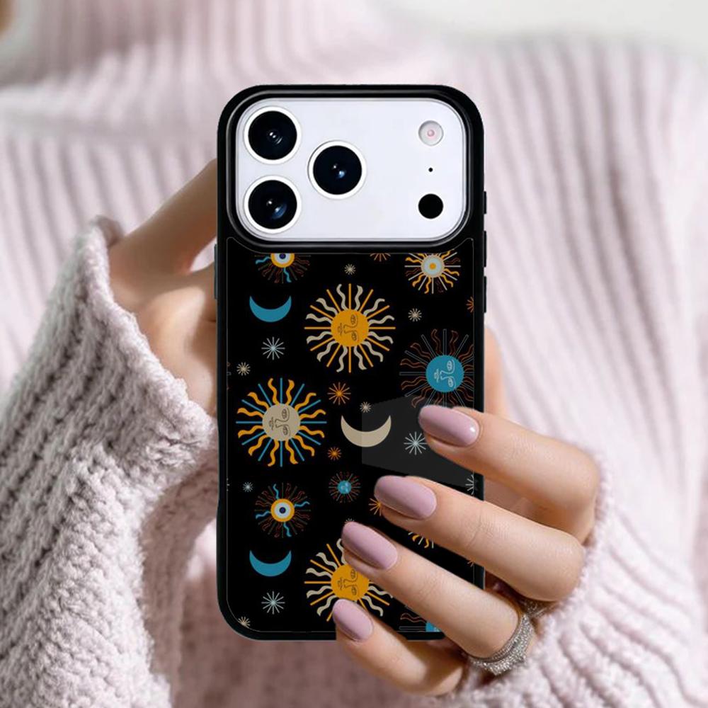 Celestial Mosaic Sun Moon Phone Case For Apple iPhone 17 Air 16E 15 14 Plus 13 12 11 Pro Max Mini Funda Cover