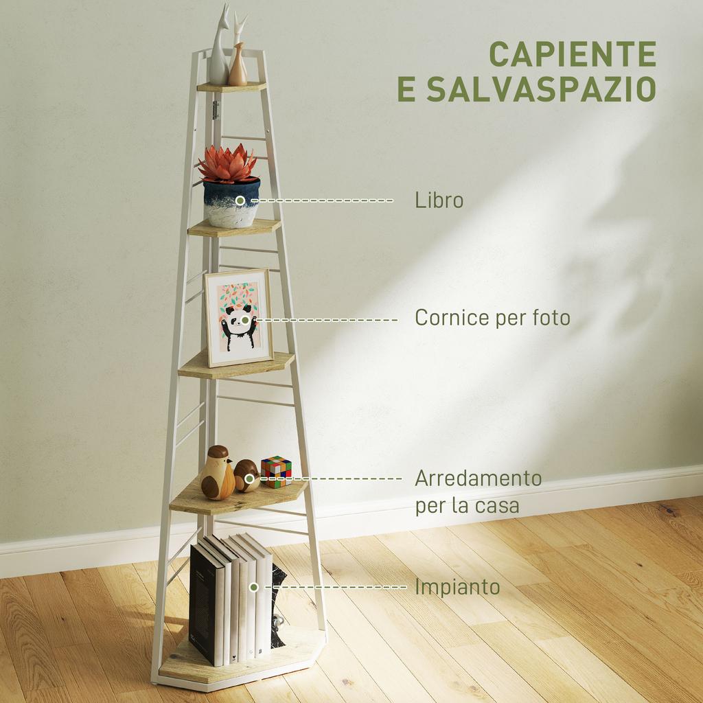 Five-Tier Corner Shelf - White/Wood-Effect