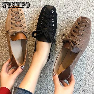 Весенне-летняя женская обувь на шнуровке на мелком плоском каблуке с квадратным носком, универсальные туфли в стиле ретро