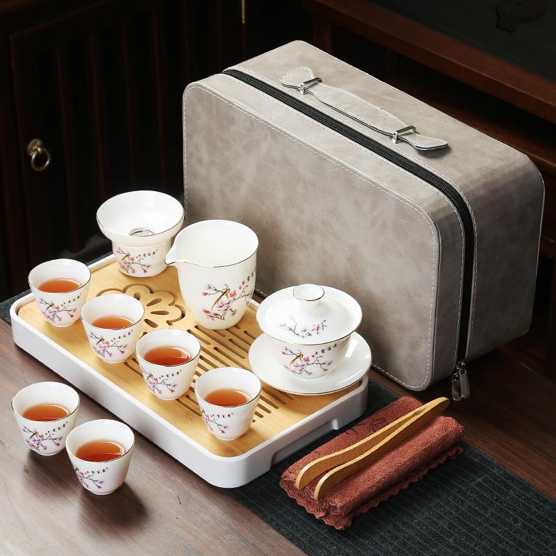 Business Bank Company Corporate Festival High-end Gift Set Suet Jade Porcelain Travel Tea Set