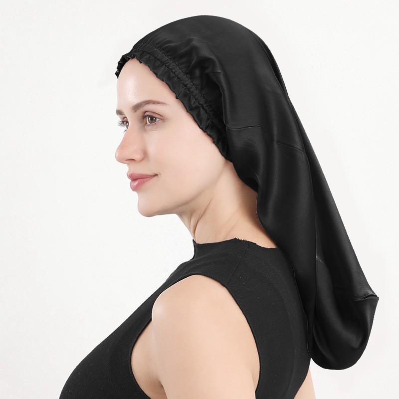 100% Pure Mulberry Silk Sleep Cap Women Long Brim Ruffled Edge Breathable Hair Protection Hat In Multiple Colors