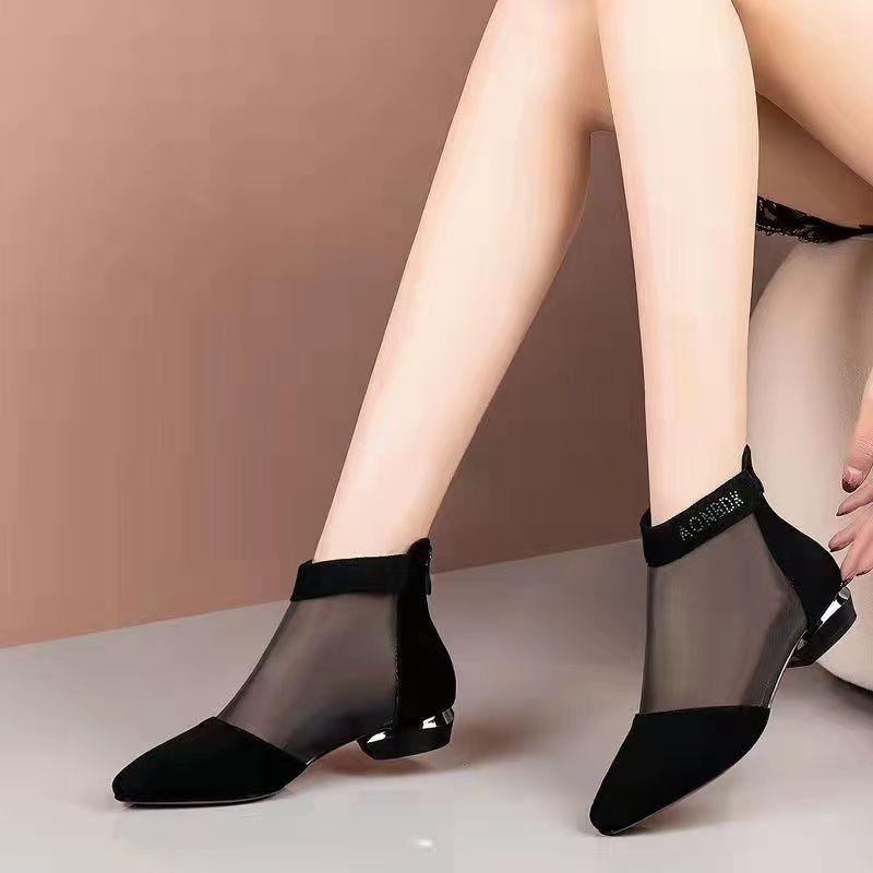 Модные элегантные женские туфли, модные 2024 года, сетчатые сапоги с острым носком, летние ботильоны, низкие каблуки, женская дышащая обувь