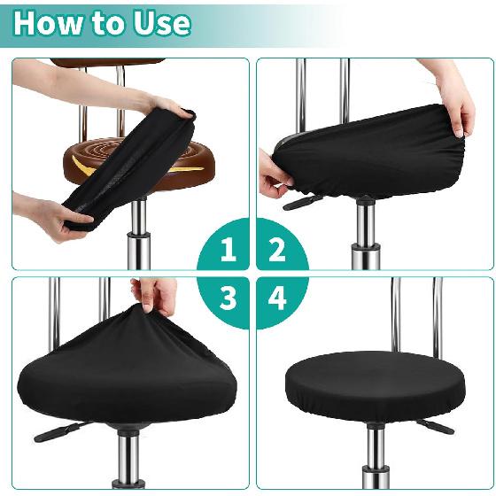 2Pcs Black Dustproof Bar Stool Seat Covers, Stretch Round Bar Cushion Washable Crease-Resistant Slipcovers Fit for Dia 11-17in Chair for Home Bar
