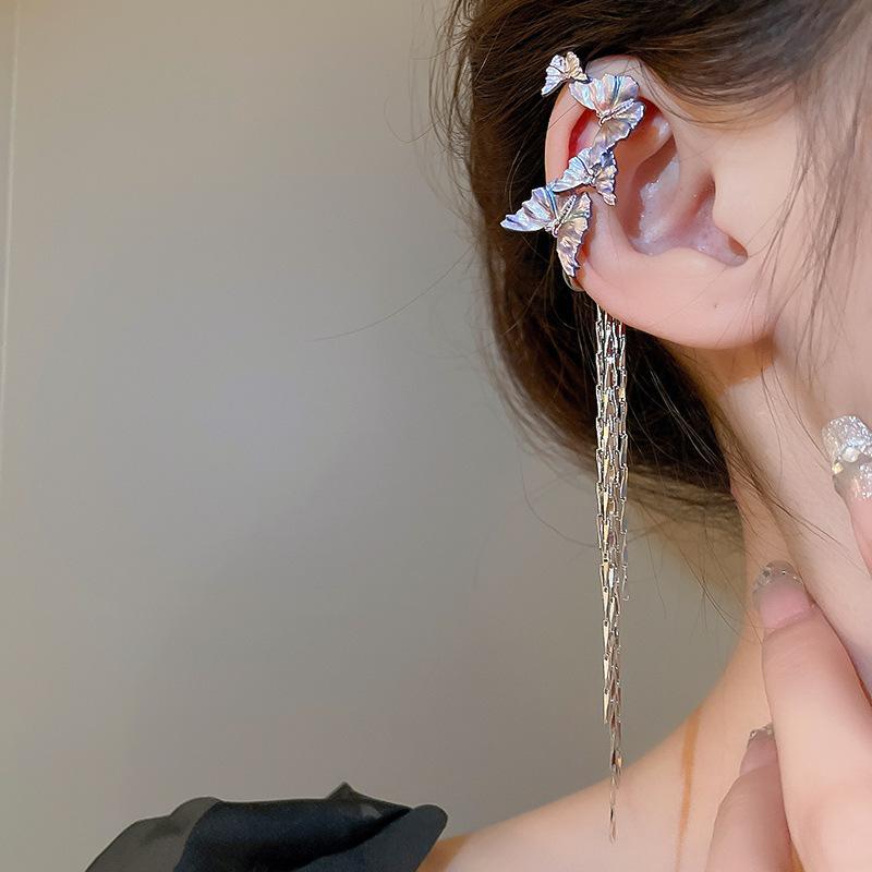 Серьги-клипсы с бахромой из искусственных кристаллов розы, супер фея, сладкий и крутой ветер, бабочка без проколов ушей, клипсы для козелка, премиальные серьги.