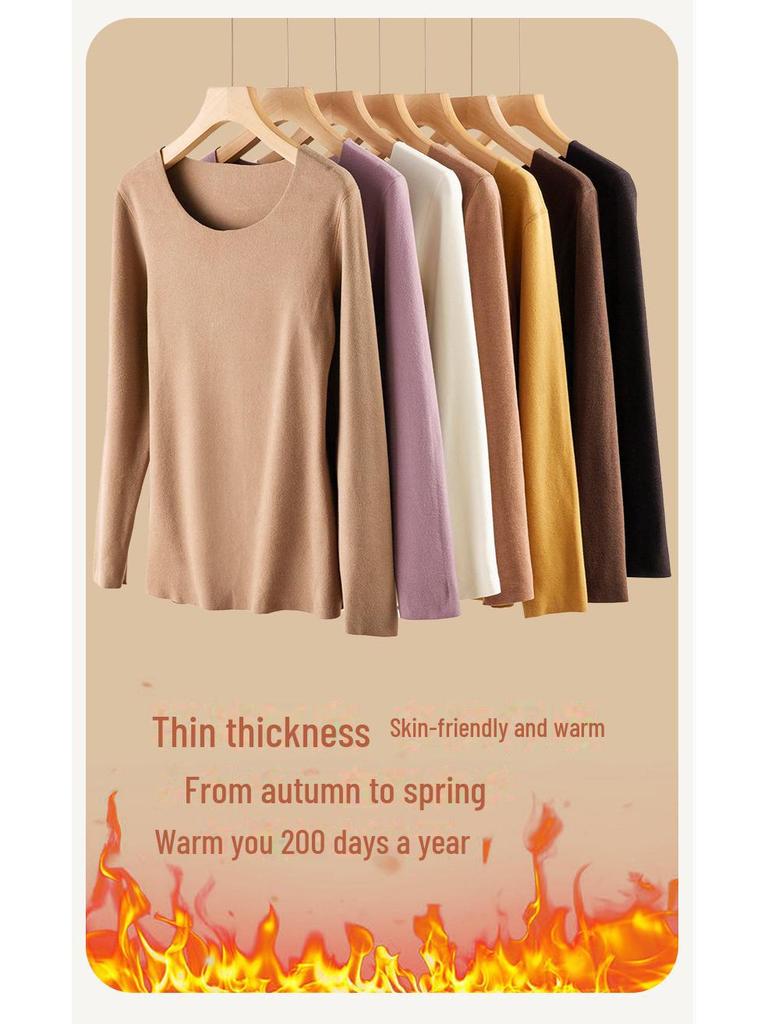 Женская немецкая бархатная бесшовная плюшевая теплая рубашка с круглым вырезом - утолщенная зимняя внутренняя одежда