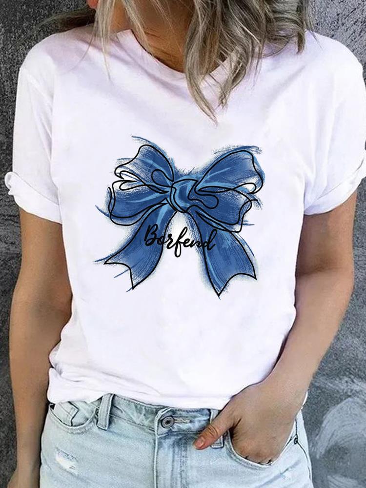 (Asian Size) O-neck Tee Clothing Butterfly Cute Lovely Top Short Sleeve T Shirt Casual Fashion Print Lady Female Women Graphic T-shirts